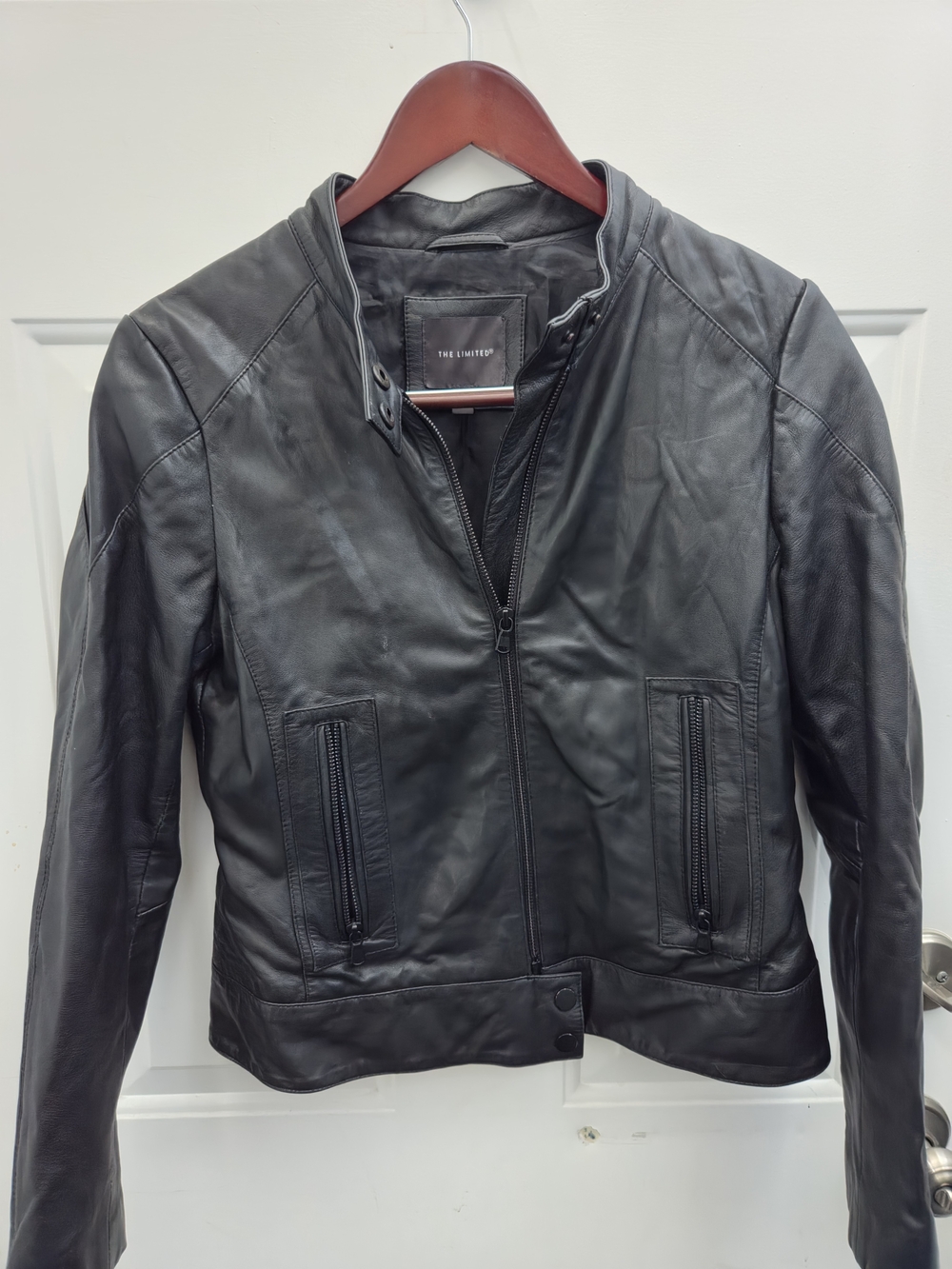 The Limited Black Leather Bomber Jacket